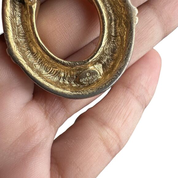 Vintage Givenchy Gold Plated Logo Door Knockers Clip-on Earrings Dangle Signed - Picture 6 of 8
